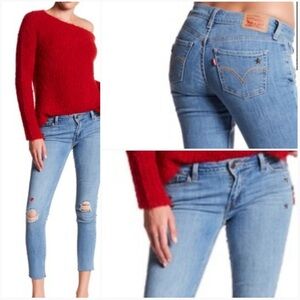 Levi’s 353 Super Skinny Distressed Metal Stars Embroidered Hearts Crop Jeans 32